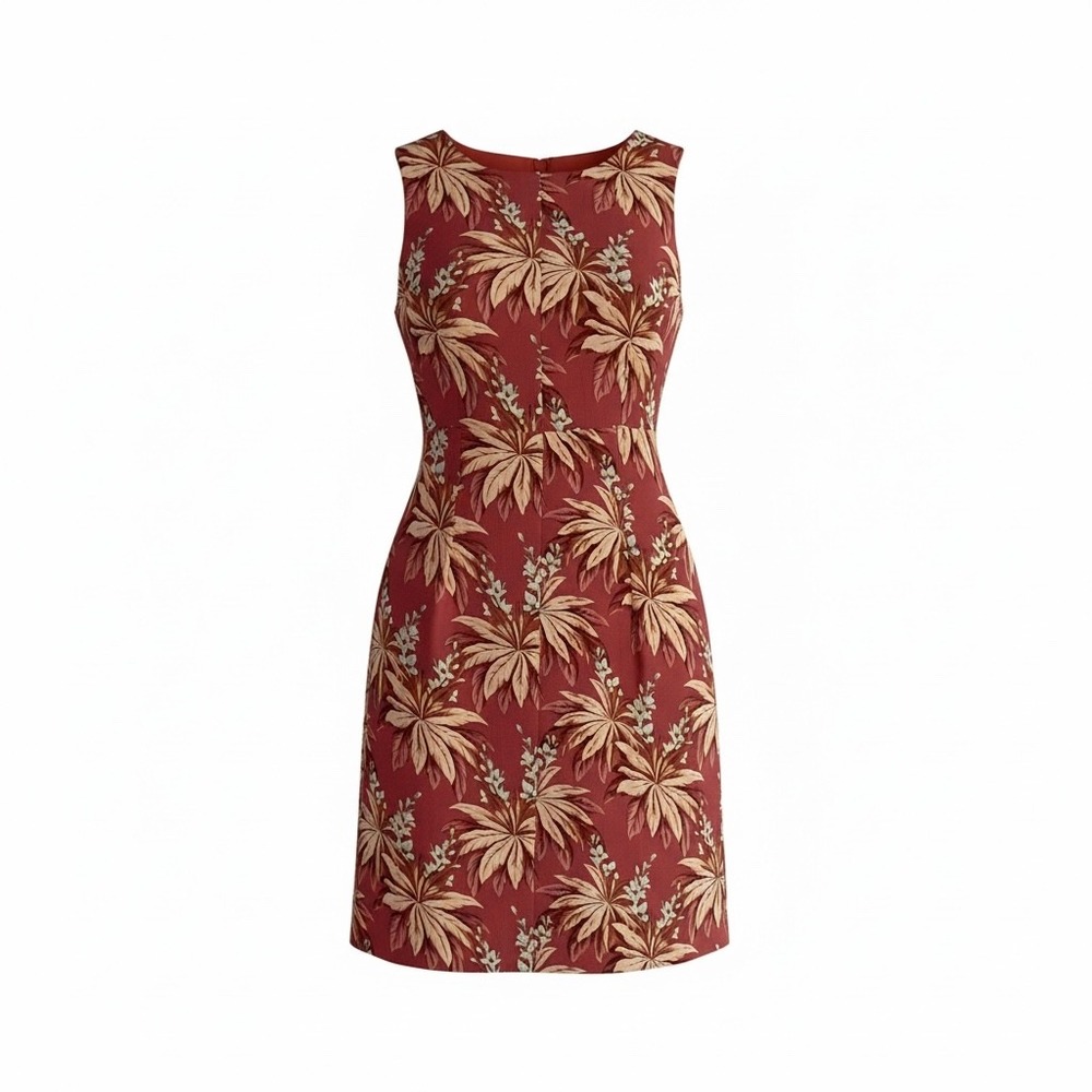 Tommy Bahama Red 100% Silk Tropical Palm‎ Print Sleeveless Sheath Dress  Size 4